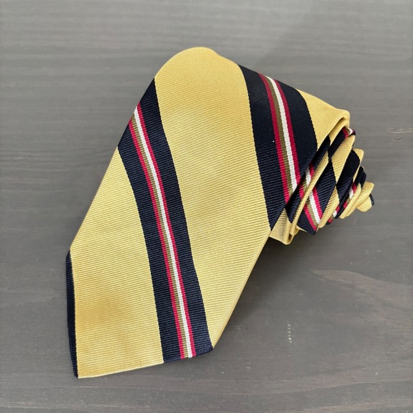Brooks Brothers Tie Gold Navy Striped Silk Necktie Classic Men's Business Formal - Picture 1 of 6